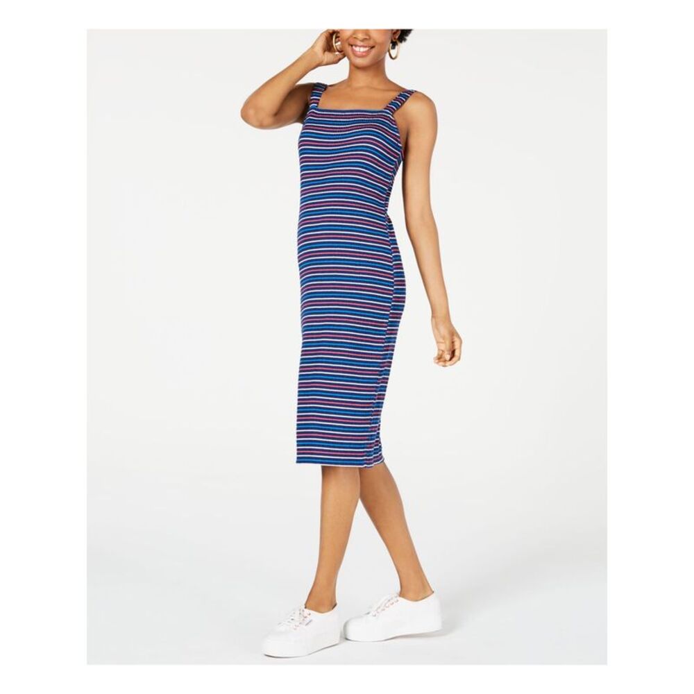 ULTRA FLIRT Womens Navy Striped Sleeveless Midi Body Con Dress Size: S